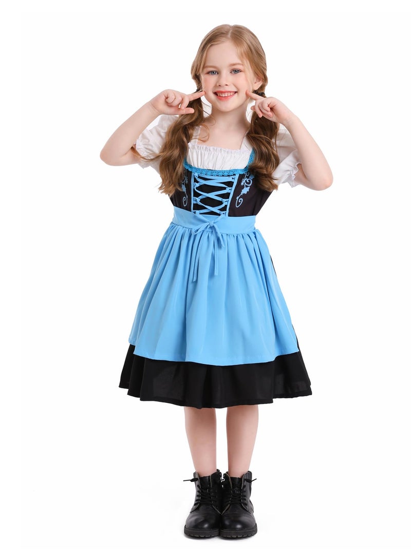 NIBEMINENT German Oktoberfest Dirndl Dress for Girls | Traditional Bavarian Costume Set with Apron | 2-Piece Beer Festival Outfit for Halloween, Cosplay, Themed Parties (Ages 3-16 Years) - Image 5